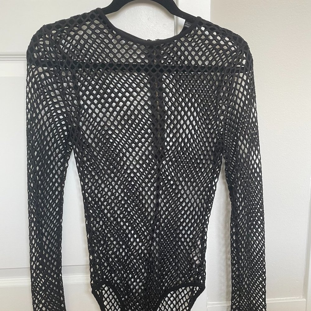 Black mesh long sleeve body suit